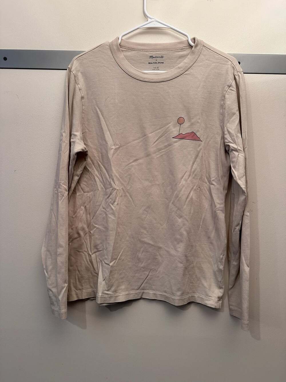 Madewell x Real Fun Wow Long-Sleeve Shirt Size S Beige Graphic